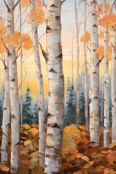 Kleurrijke herfst espen bos schilderij van Art In Focus