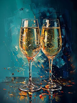Twee  wijnglazen met champagne van Ljupka Kareska