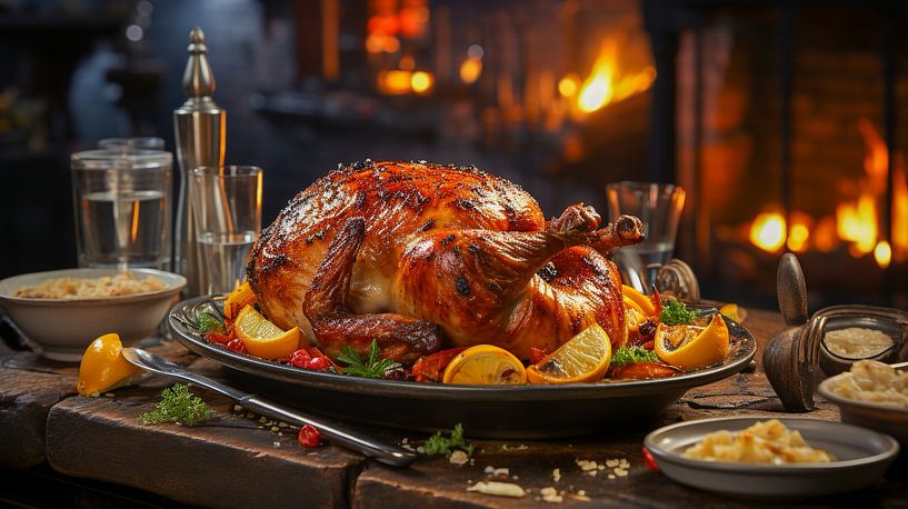 Roast chicken on the table by Animaflora PicsStock
