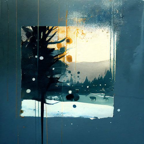 Seizoensgebonden natuur in bos, Digitaal schilderij