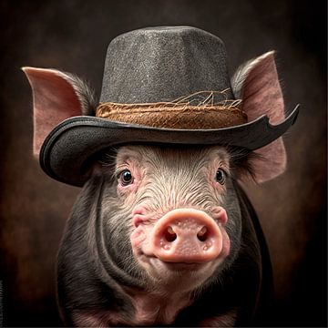 Un cochon coriace avec un chapeau sur Carla van Zomeren