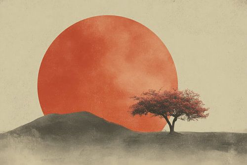 Minimalistisch Japans landschap - Japandi Art