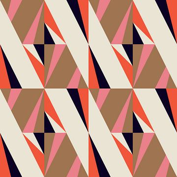 Retro geometrie met driehoeken in Bauhaus-stijl in roze, bruin, oranje van Dina Dankers