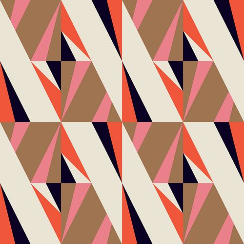Retro geometrie met driehoeken in Bauhaus-stijl in roze, bruin, oranje