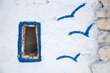 Wit met blauwe Griekse muur