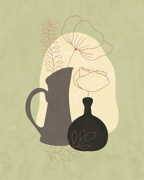 Minimalist still life with a jug and a vase