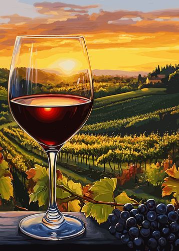 Romantische zonsondergang in de wijngaarden