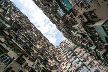 Dichte bebouwing in Hong Kong met lucht