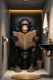 THE NEWS APE – Een aap zit op het toilet met zijn krant van INFERAURUM