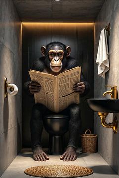 THE NEWS APE – An ape sits on the toilet reading a newspaper by INFERAURUM