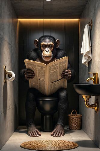 Fantasy Deluxe: THE NEWS APE – Een aap zit op het toilet met zijn krant