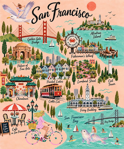 Carte touristique illustrée de San Francisco