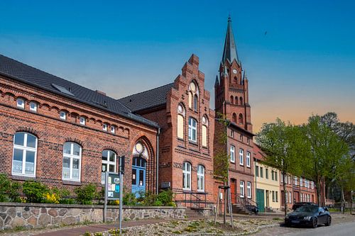 View of the old town centre of Röbel with church on the Mecklenburg Lake District.
