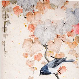 Art Japandi. Art japonais classique : Oiseau sur une vigne. sur Studio Pieternel