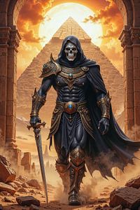 Dark Fantasy Wandbild: NEKHARION – Der Grim Reaper vor der großen Pyramide in Ägypten