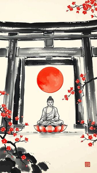 Buddha / Boeddha Sumi-e Japanische Malerei von MIROKKU