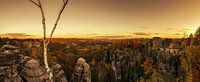 Zonsondergang bij de Bastei-brug - Panorama van Frank Herrmann thumbnail