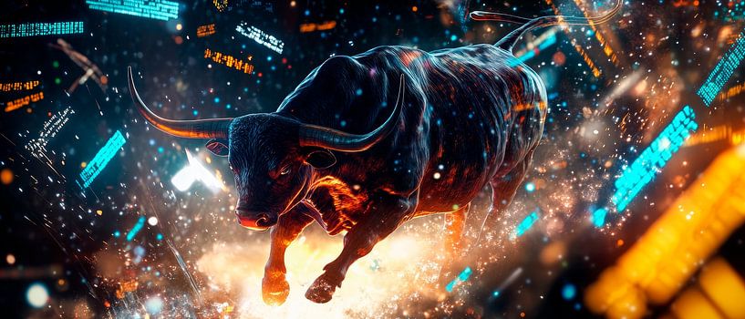 Digitaler Stier in explosivem Setting von Poster Art Shop