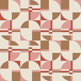 Modernes abstraktes geometrisches Muster in Korallenrosa, Braun und Weiß Nr.  10 von Dina Dankers