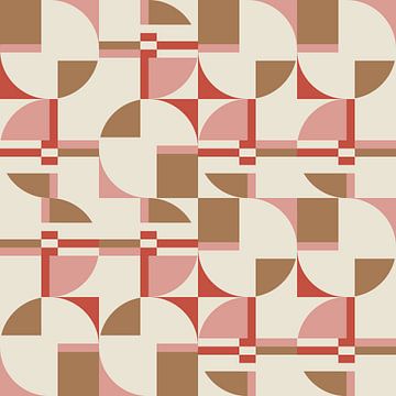 Modern abstract geometric pattern in coral pink, brown and white no.  10 by Dina Dankers