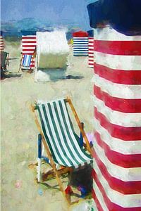Bunte Strandkörbe und Strandhütten auf der Insel Borkum