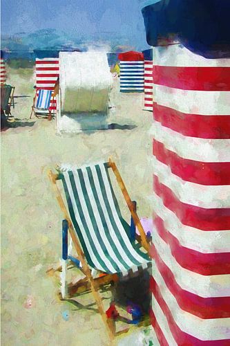 Coloured beach chairs and beach huts on the island of Borkum
