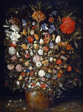 Flowers in a Wooden Vessel, Jan Brueghel the Elder
