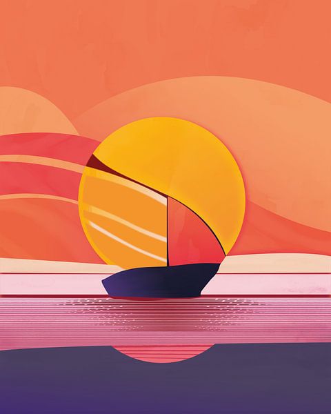 Abstract zeilboot bij zonsondergang