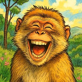 Smiling among the greenery ( Barbary ape ) by Jose Lok