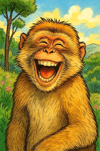 Smiling among the greenery ( Barbary ape )