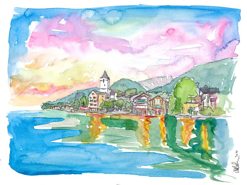 Der St. Wolfgang See und die berühmte Promenade mit Bergblick in Österreich von Markus Bleichner