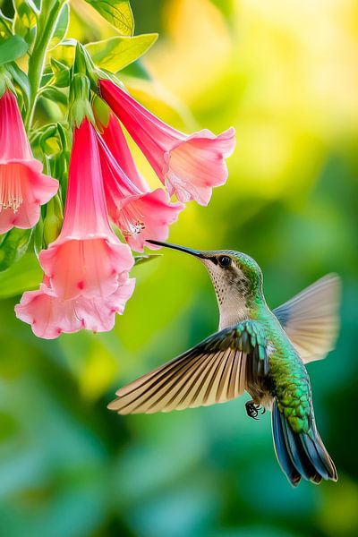 Colibri en visite chez les fleurs par Poster Art Shop