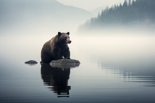 Brown bear in the fog