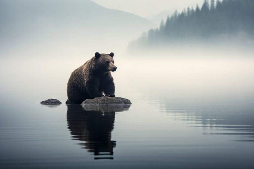 Braunbär im Nebel von PIX on the wall