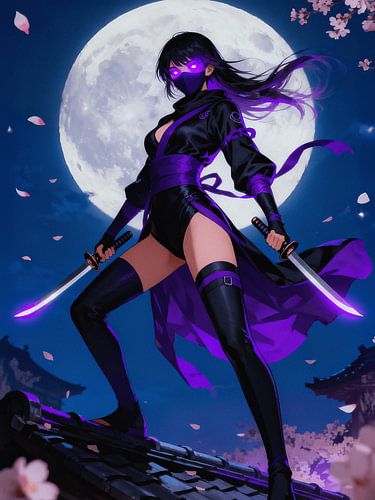ANIME Midnight Kunoichi - Schaduwninja Maanlicht Dubbele Katana Sakura