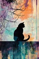 Cat silhouette colourful background