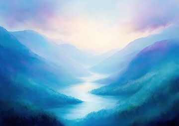 Rivierdal Landschap | Dreamy Escape van Abstract Schilderij