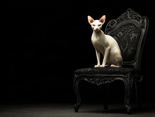 Velvet Throne | Sphynx on Black Baroque Chair