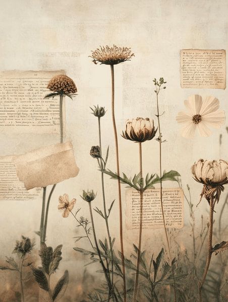 Collage vintage avec des fleurs par Japandi Art Studio