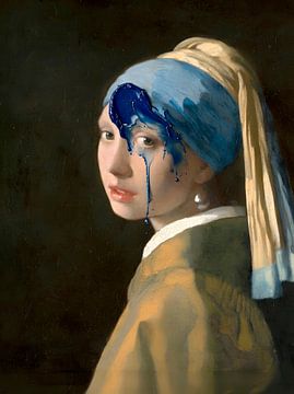 „Das Mädchen mit dem Perlenohrring“ von Vermeer, Blauer Farbtupfer von OEVER.ART