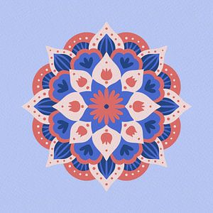 Moderne dahlia mandala - rood blauw