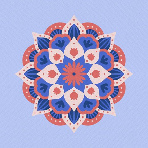 Modernes Dahlienmandala - rot blau