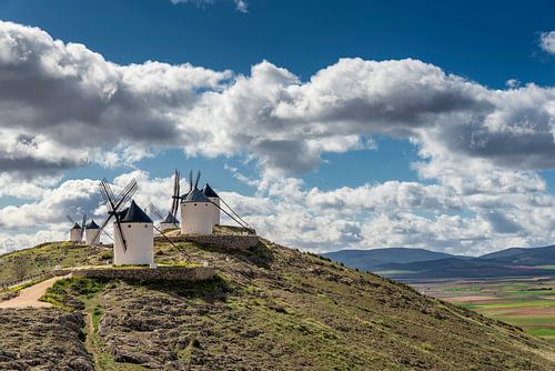 Don Quixote windmills landscape in Spain.