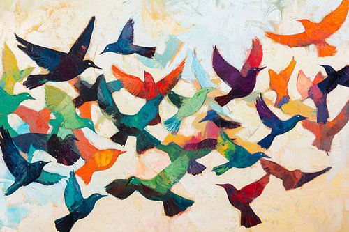 Kleurrijke abstracte vogels in vlucht