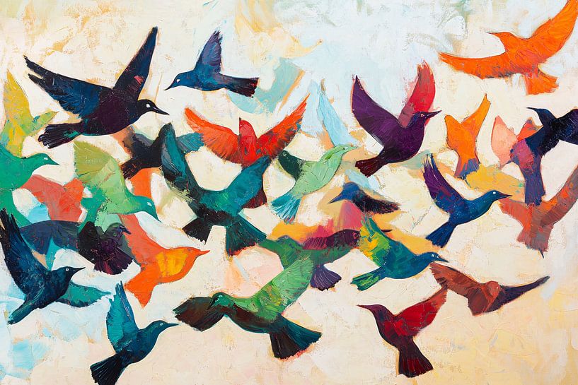 Colourful abstract birds in flight by Imperial Art House