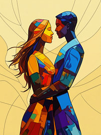 A modern abstract portrait of an intimate couple