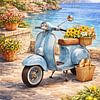 Vintage Blue Scooter by the Mediterranean Village by Dodik Hariyono