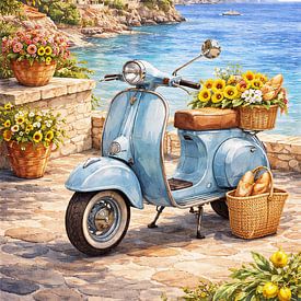 Vintage-Roller in Blau am Mittelmeer von Dodik Hariyono