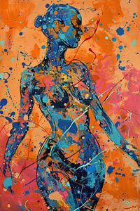 Orange Blau Tanz | Abstrakte Figur Kunst von Blikvanger Schilderijen