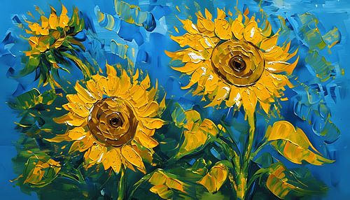 Vibrant Sunflower Symphony in Blue